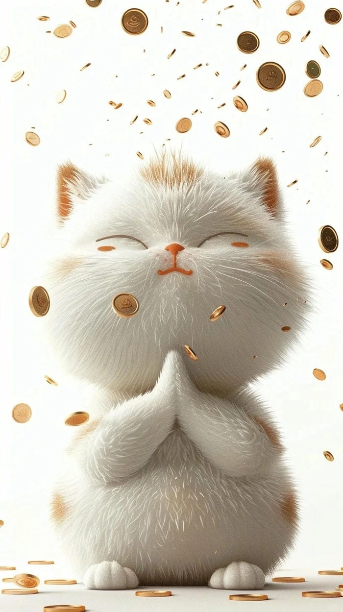 Hình nền mèo thần tài cho điện thoại với biểu cảm vui tươi