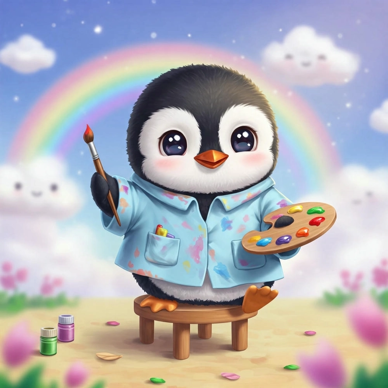Chibi cartoon chim cánh cụt
