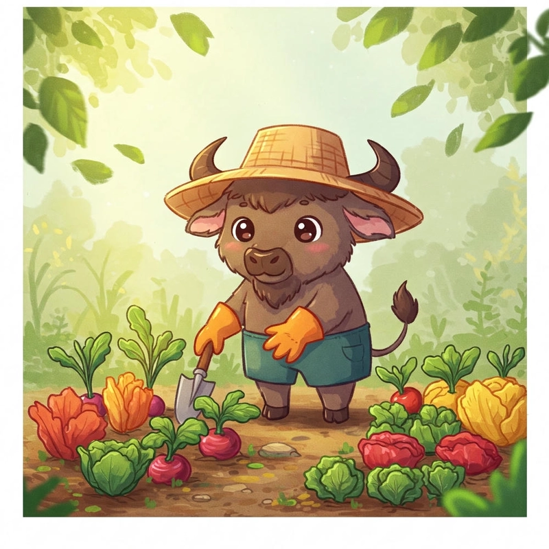 Con trâu với dáng chibi đáng yêu