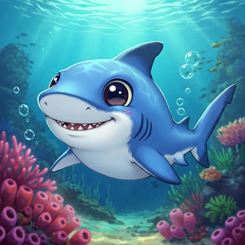 Hình vẽ cá mập chibi dễ thương
