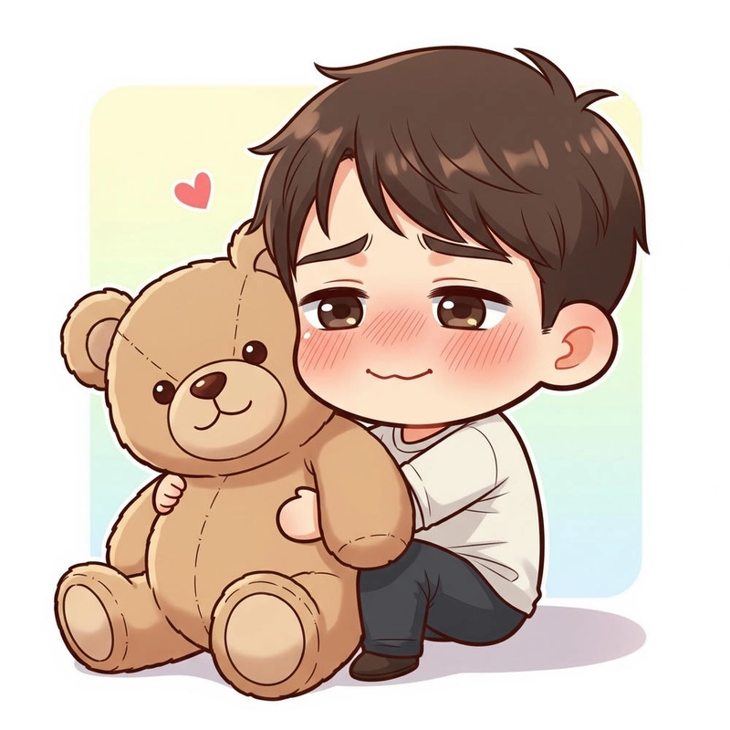 Hình chibi anime nam đẹp ôm gấu