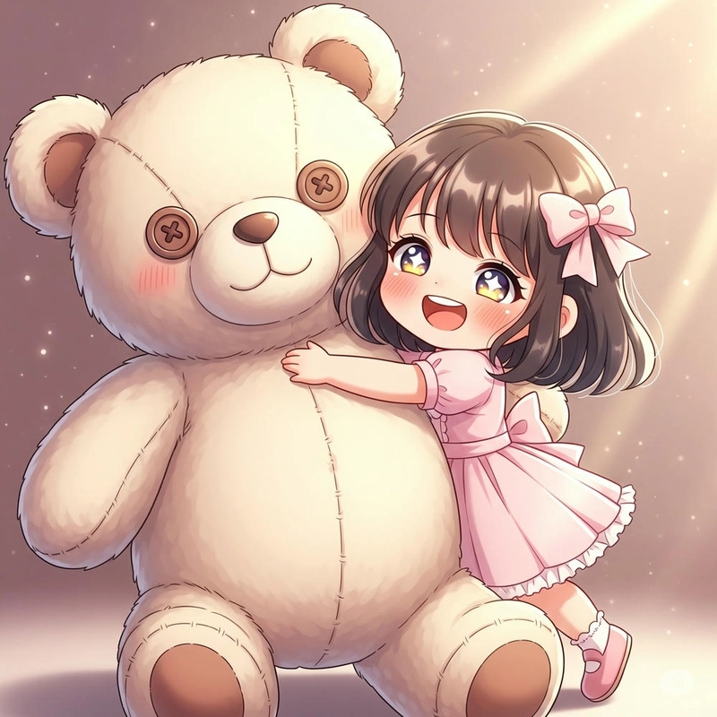 ảnh chibi cute nữ mặc váy hồng