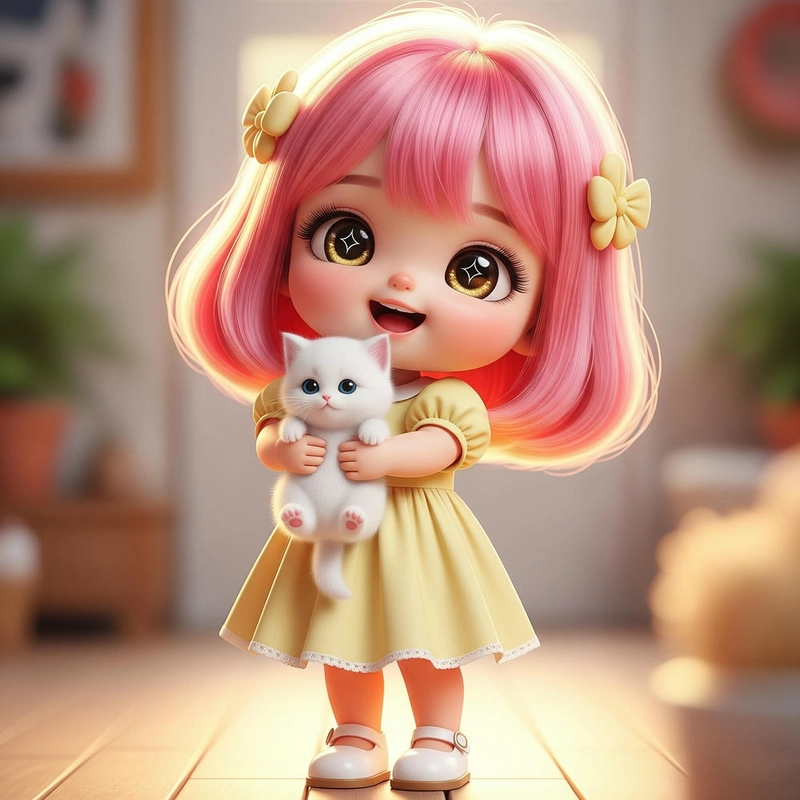 ảnh chibi nữ cute anime tóc hồng