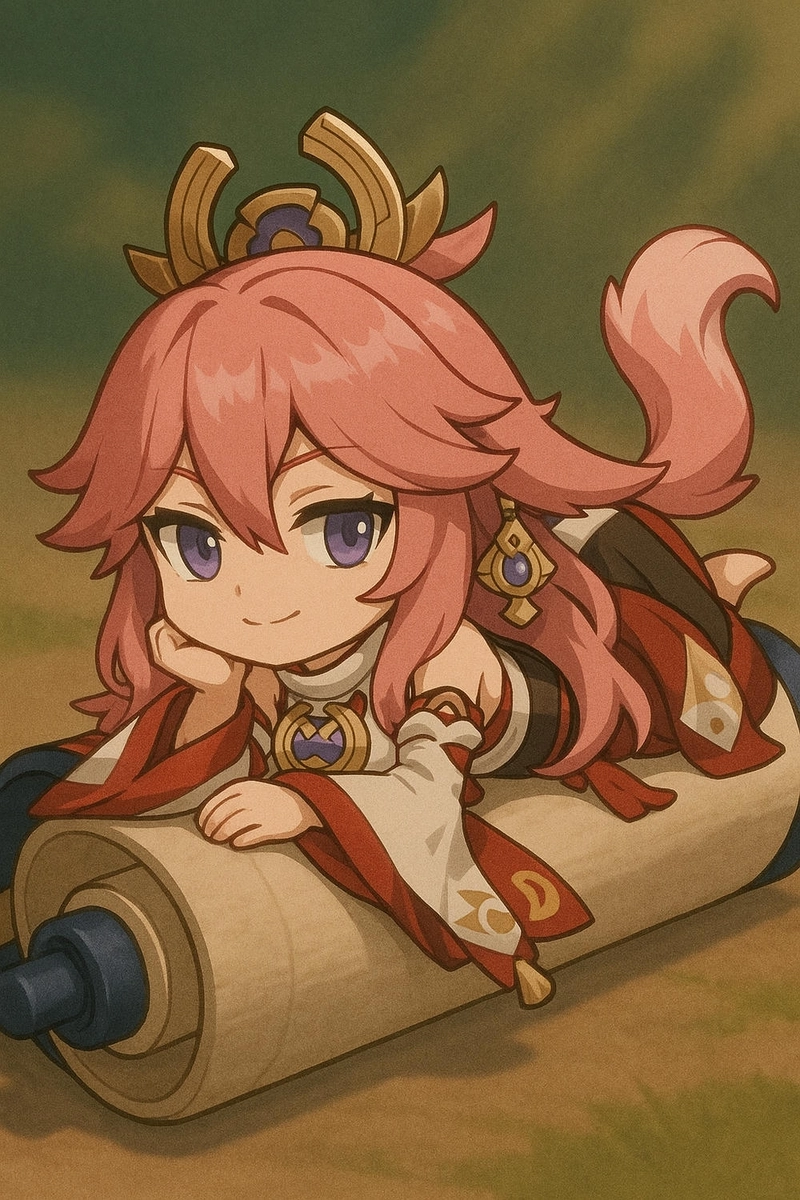 yae miko chibi cute fanart